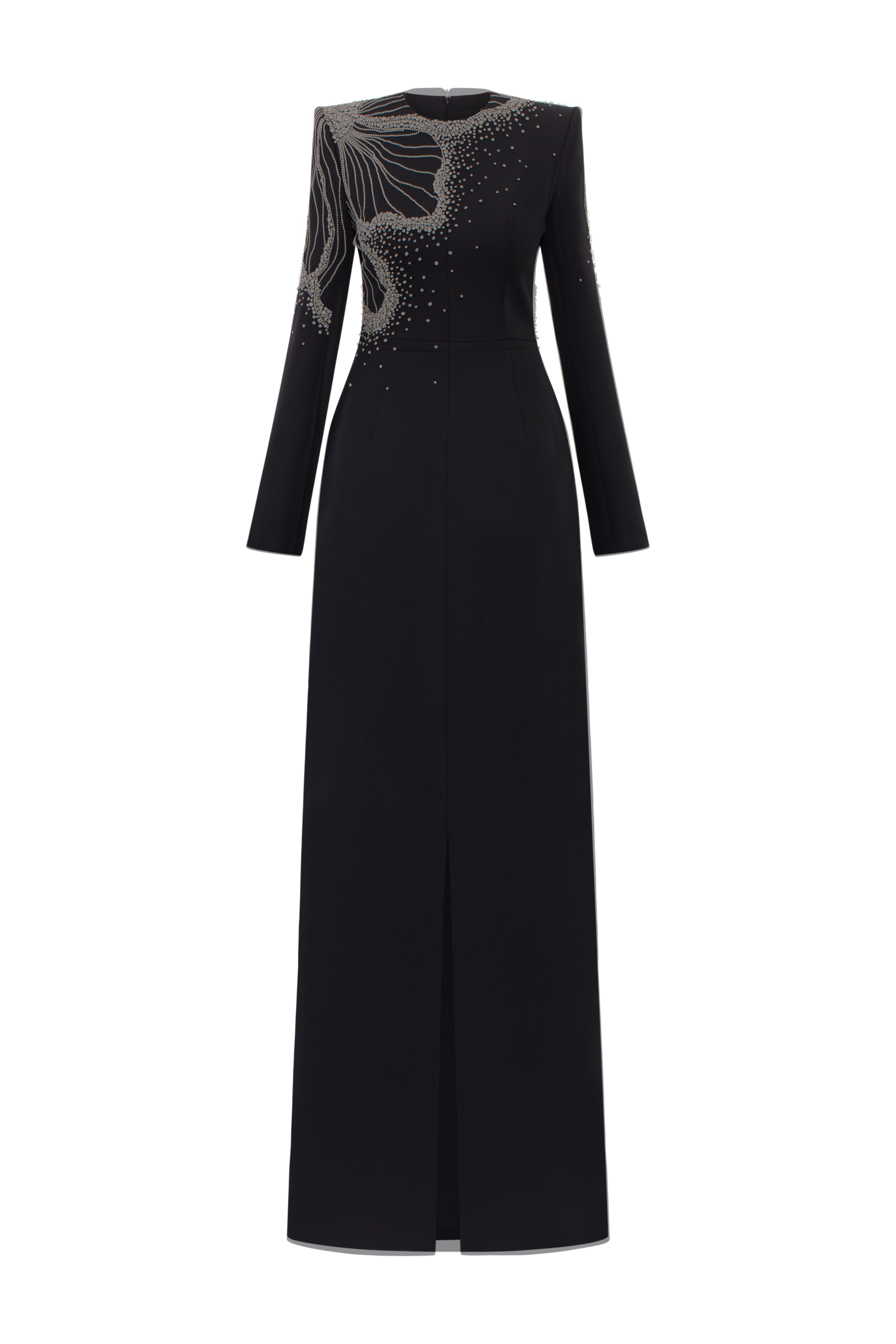 One Side Floral Crystal Embellishment Long Sleeves Dress